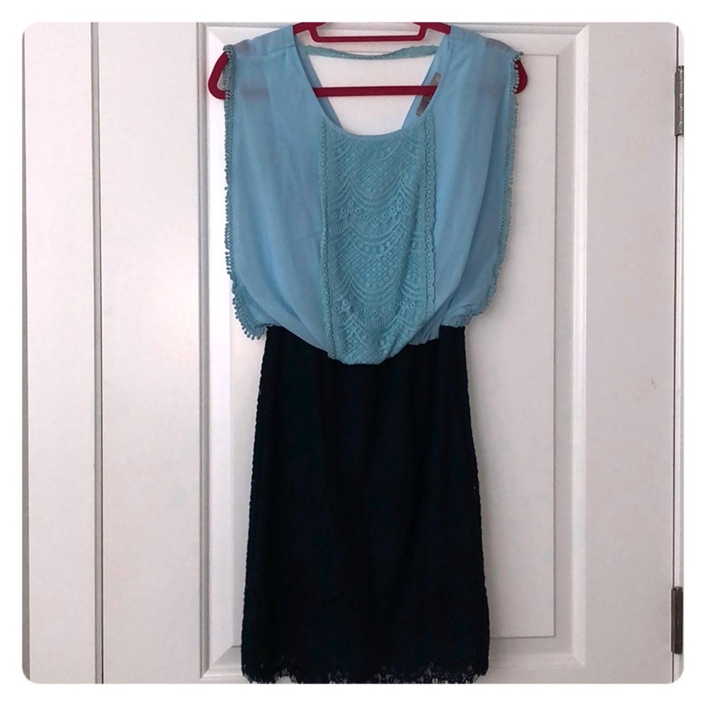A causal light blue/navy sundress